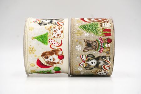 Decorative Christmas Dog Print Wired Ribbon - Decorative Christmas Dog Print Wired Ribbon